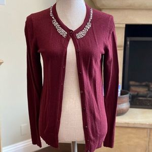 Merona Sweater Cardigan Burgundy Rhinestone S
